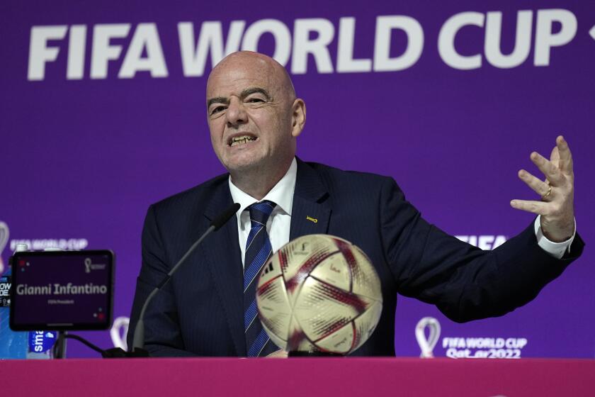 FIFA President Gianni Infantino meets the media at the FIFA World Cup.