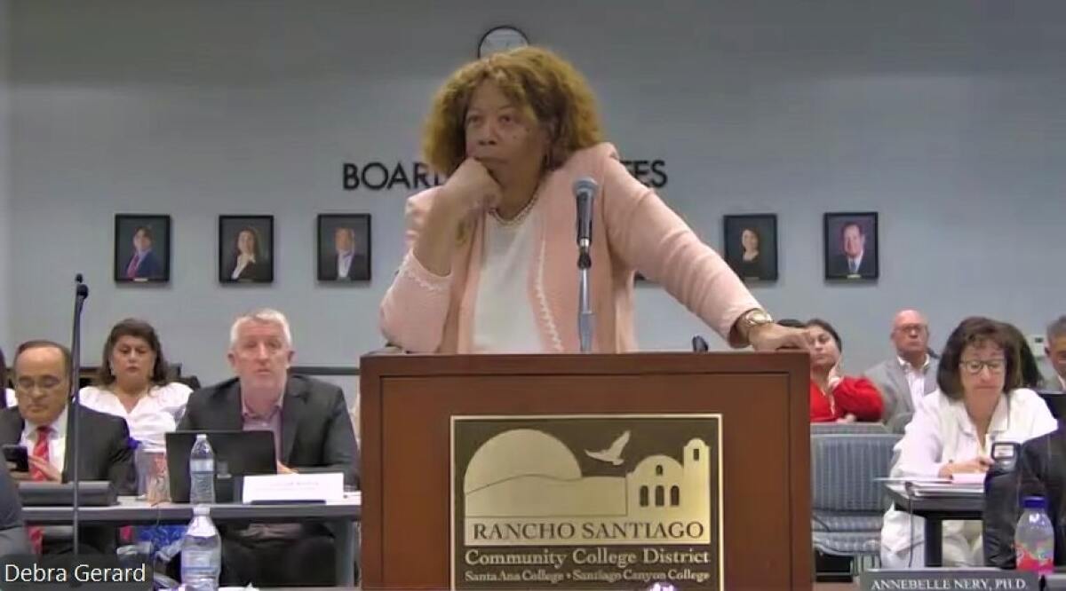 Rancho Santiago CCD Vice Chancellor of Business Services Iris Ingram at a June 2024 board meeting.