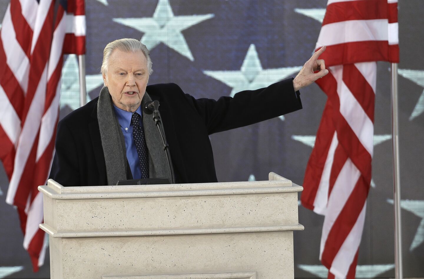 Jon Voight speaks during a pre-Inaugural "Make America Great Again! Welcome Celebration" at the Lincoln Memorial on Thursday.