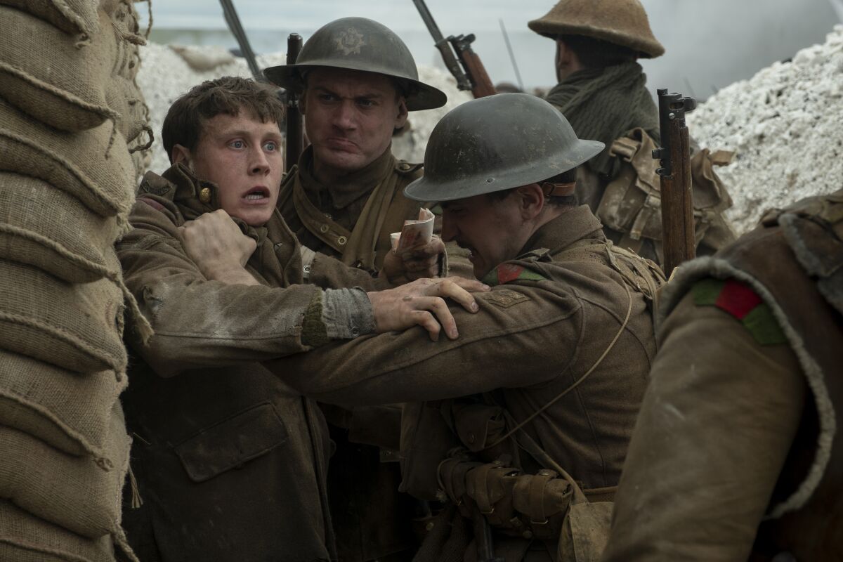 George MacKay, left, in the recent best picture contender "1917."