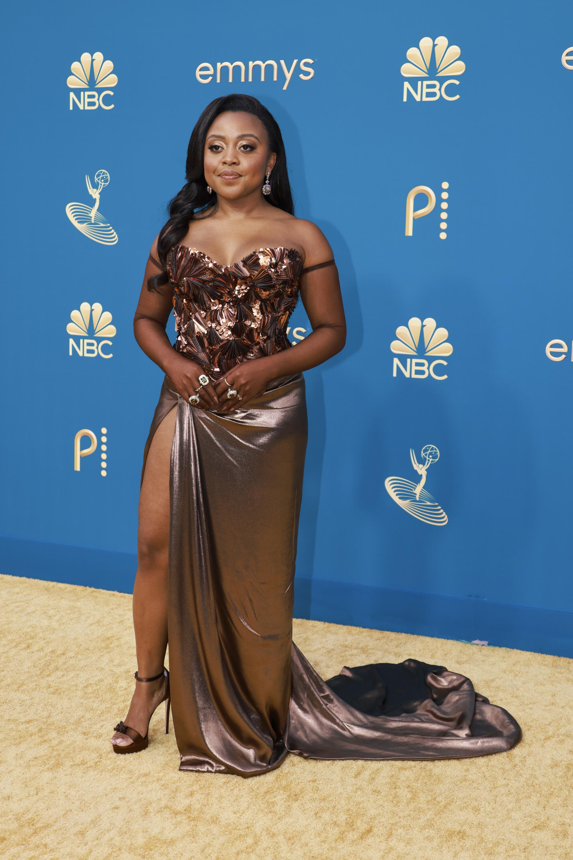 Quinta Brunson arriving at the 74th Primetime Emmy Awards at the Microsoft Theater on Monday.