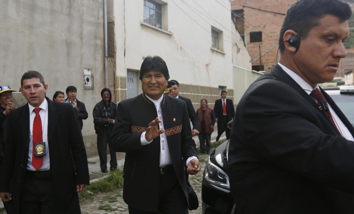 Bolivia's President Evo Morales, center, in La Paz.