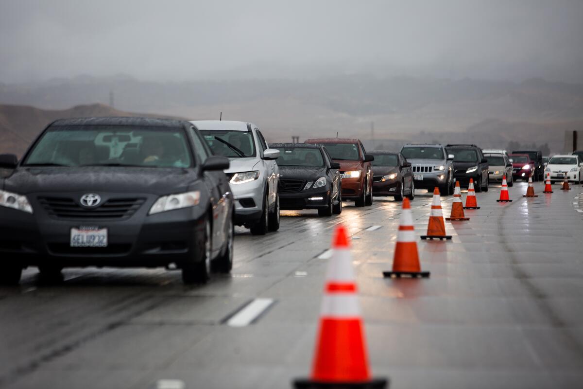Traffic on the 5 Freeway during Thanksgiving storm