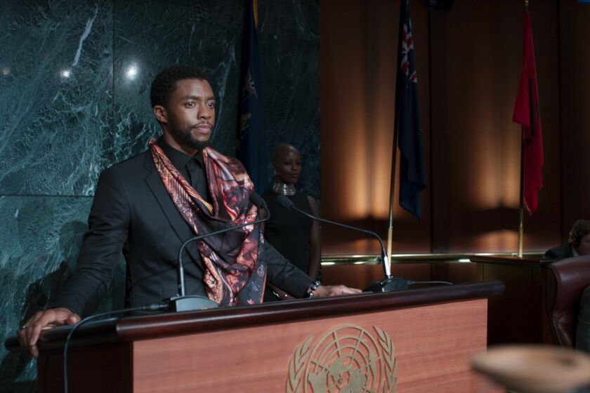 T'Challa (Chadwick Boseman), the king of Wakanda, in a scene from "Black Panther."