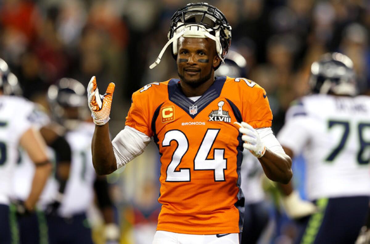 Broncos cornerback Champ Bailey was injured most of last season but did come back late in the year to help Denver reach the Super Bowl.