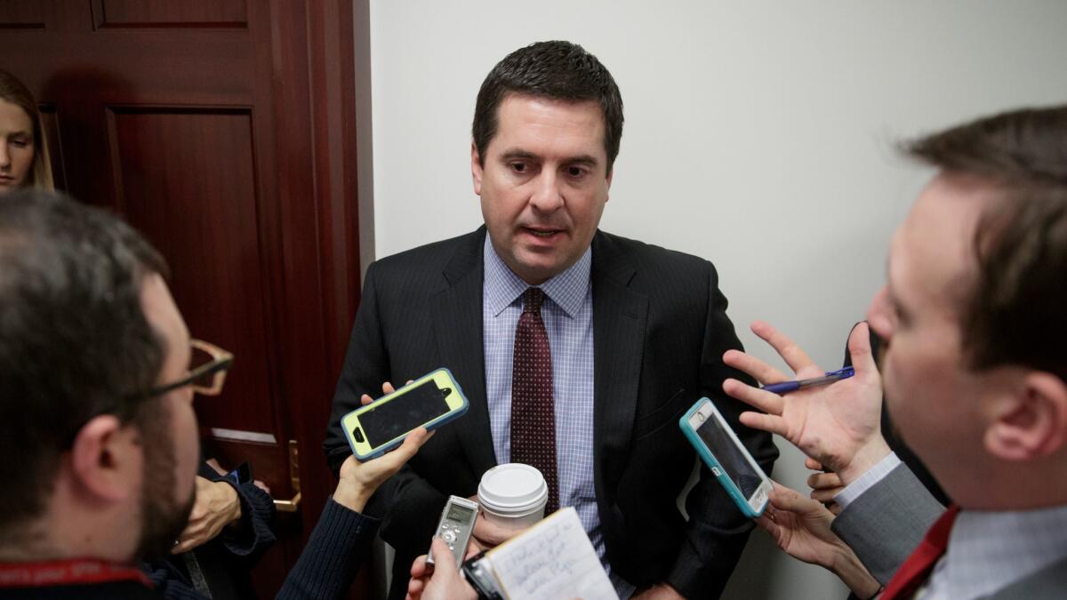 House Intelligence Committee Chairman Rep. Devin Nunes, R-Calif. on Capitol Hill in Washington on Feb. 14.