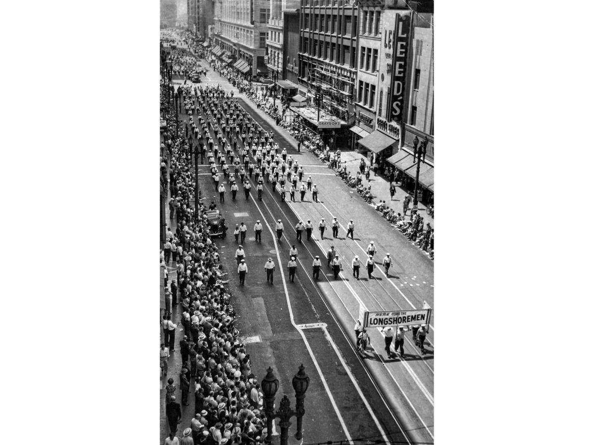 Sept. 1, 1947: The longshoremen are one of the largest groups in the Congress of Industrial Organization's Labor Day parade on Broadway. In separate parades, the American Federation of Labor had about 45,000 participants, while the Congress of Industrial Organization had 40,000.