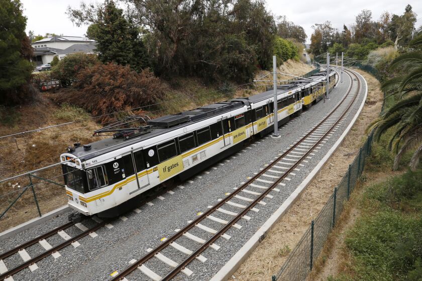 A train runs between Metro's Culver City Station and downtown Santa Monica.