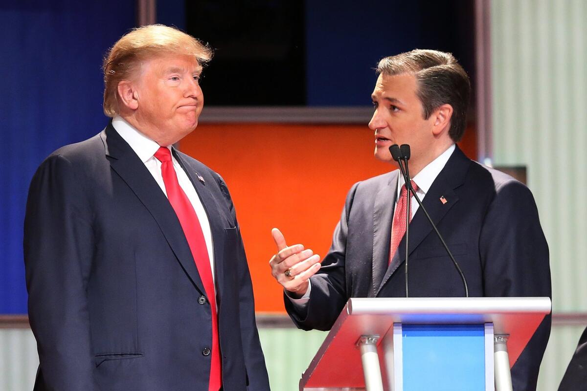 Donald Trump and Ted Cruz, shown at a debate last month, are among the 2016 Republican presidential candidates fighting over how to handle illegal immigration in the United States.
