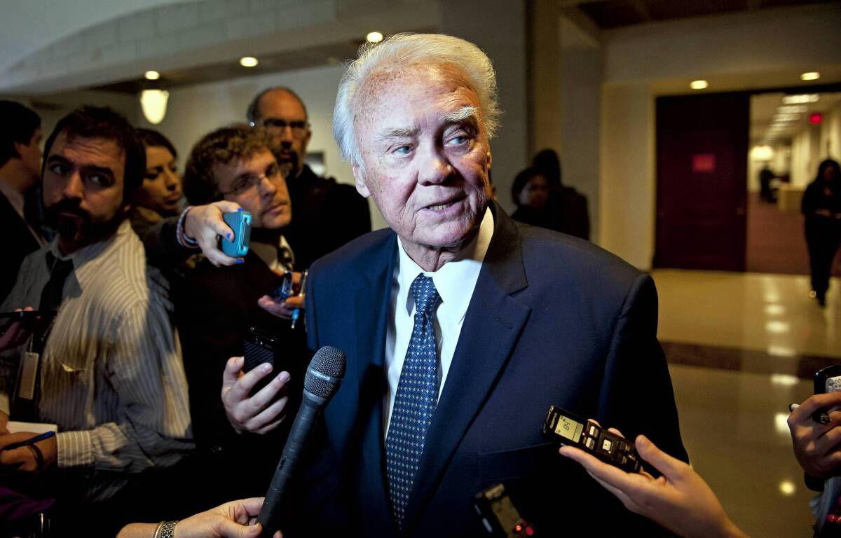 Rep. Bill Young (R-Fla.) speaks with reporters on Capitol Hill after a House Intelligence Committee hearing in 2012. Young, Florida's longest-serving member of Congress and a defense hawk who was influential on military spending, has died at the age of 82.
