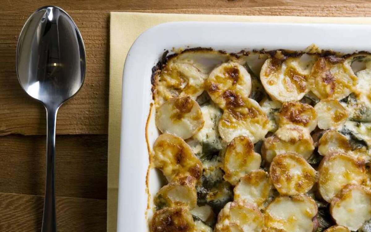 Dandelion green and new potato gratin