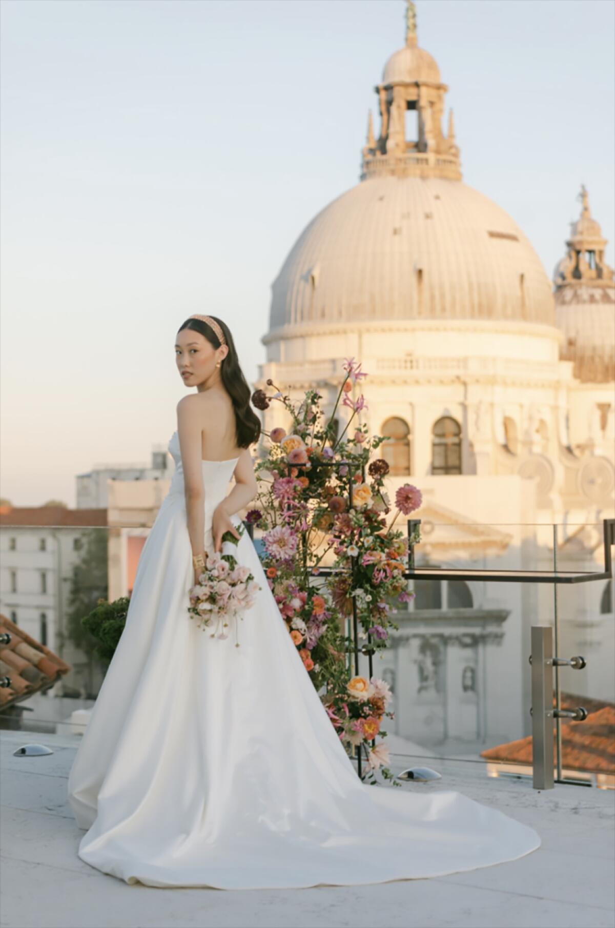 A bride on the rooftop of Gritti Palace.