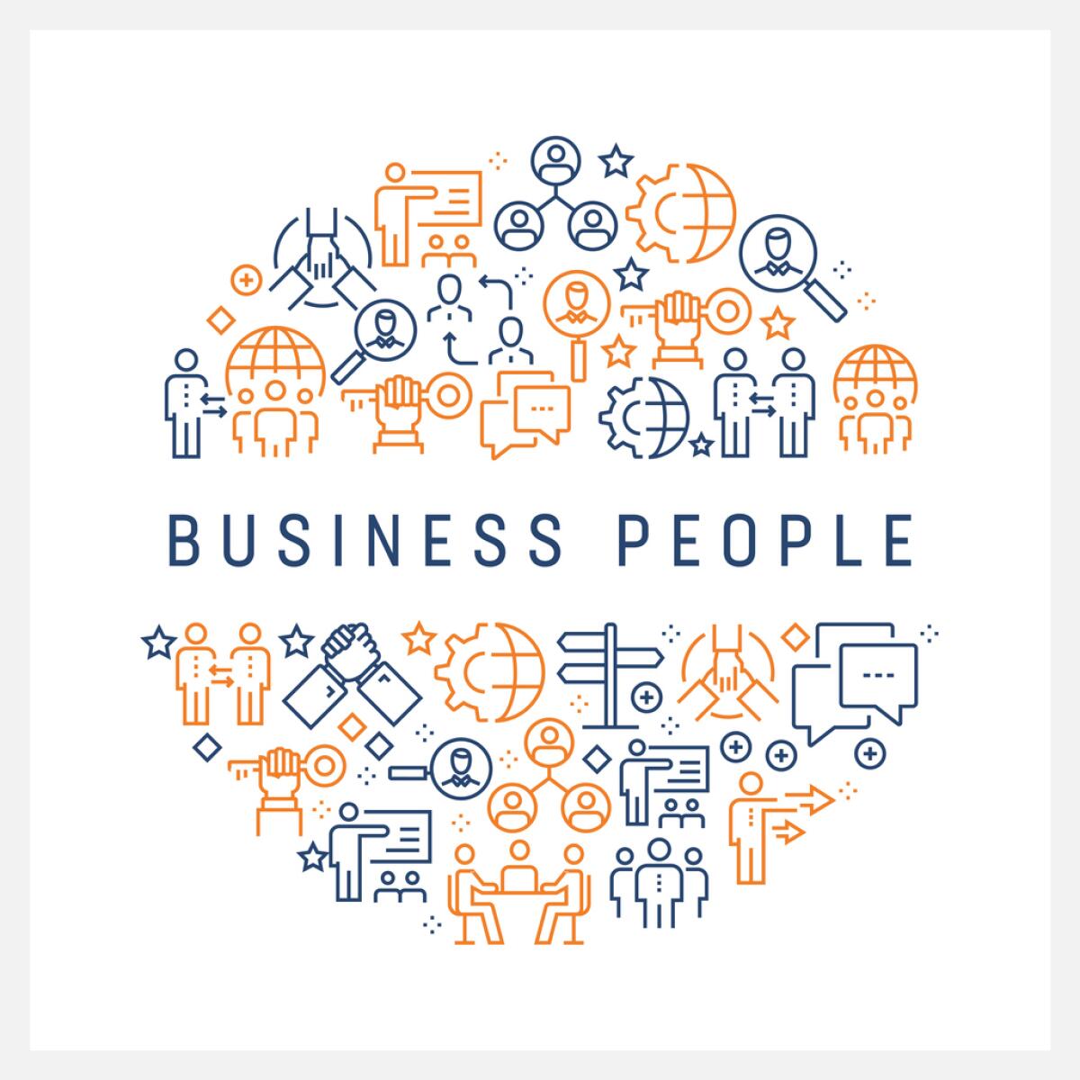 Business People Concept - Colorful Line Icons, Arranged in Circle