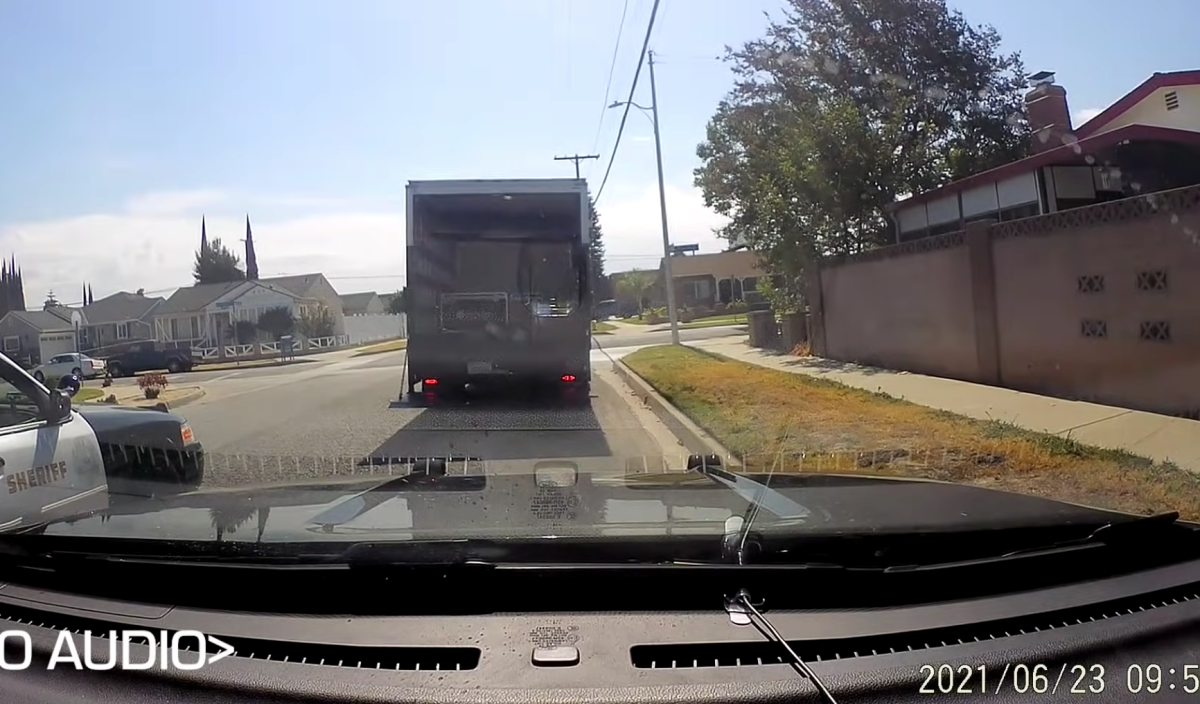 A still from a Los Angeles County Sheriff's Department dashboard video of the fatal shooting of Frederick Holder.