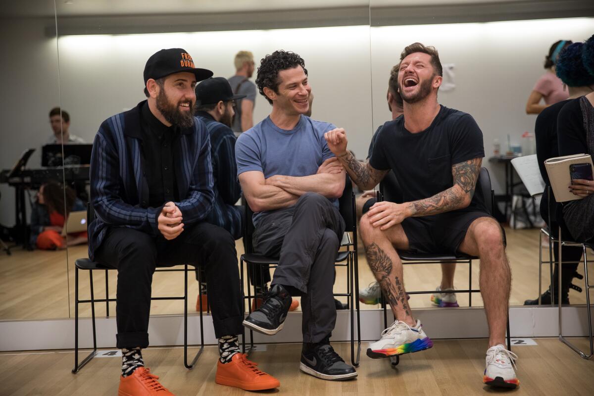 "The Wrong Man" writer Ross Golan, left ,  director Thomas Kail and choreographer Travis Wall