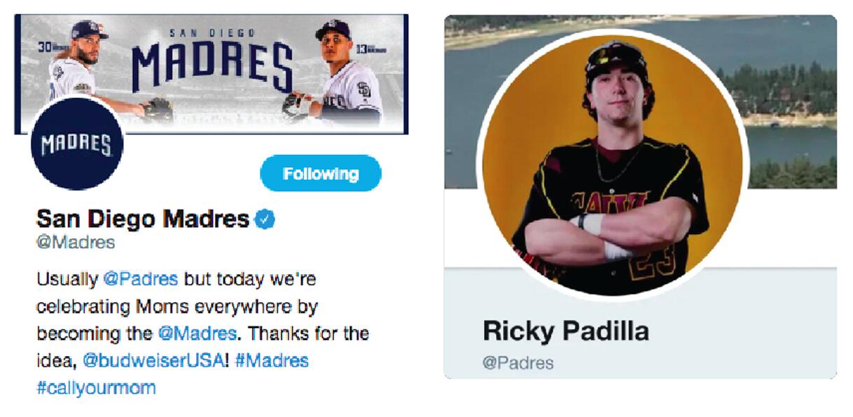 Padres lost Twitter handle after changing it to Madres on Mother's Day