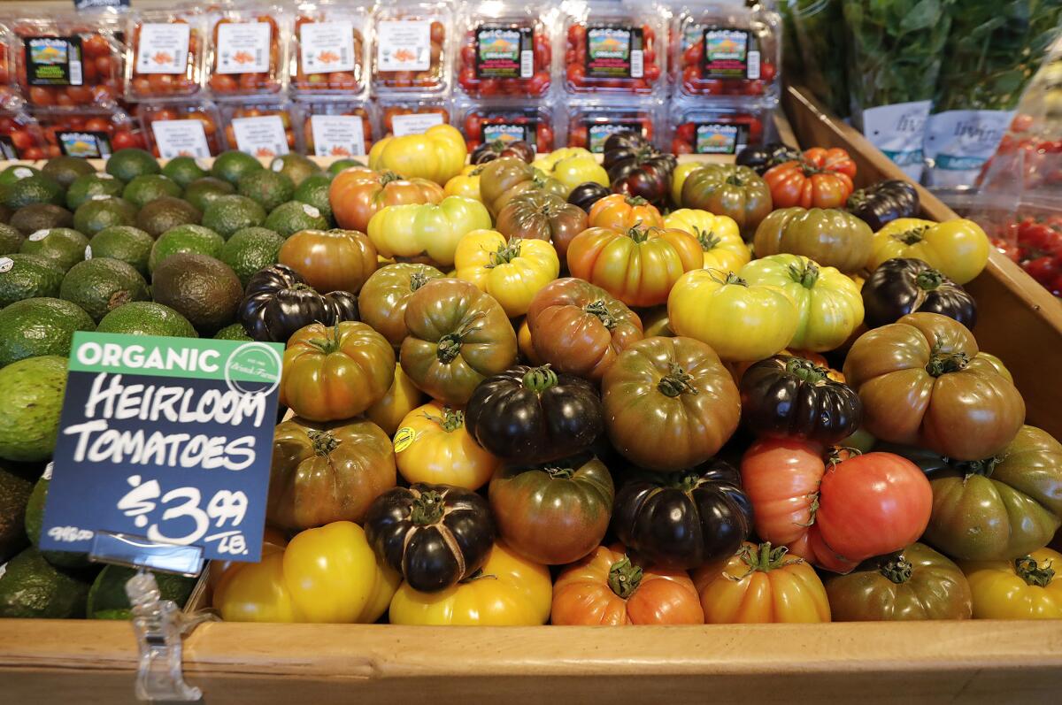 A colorful collection of Heirloom tomatoes at the new Bristol Farms Newfound Market.