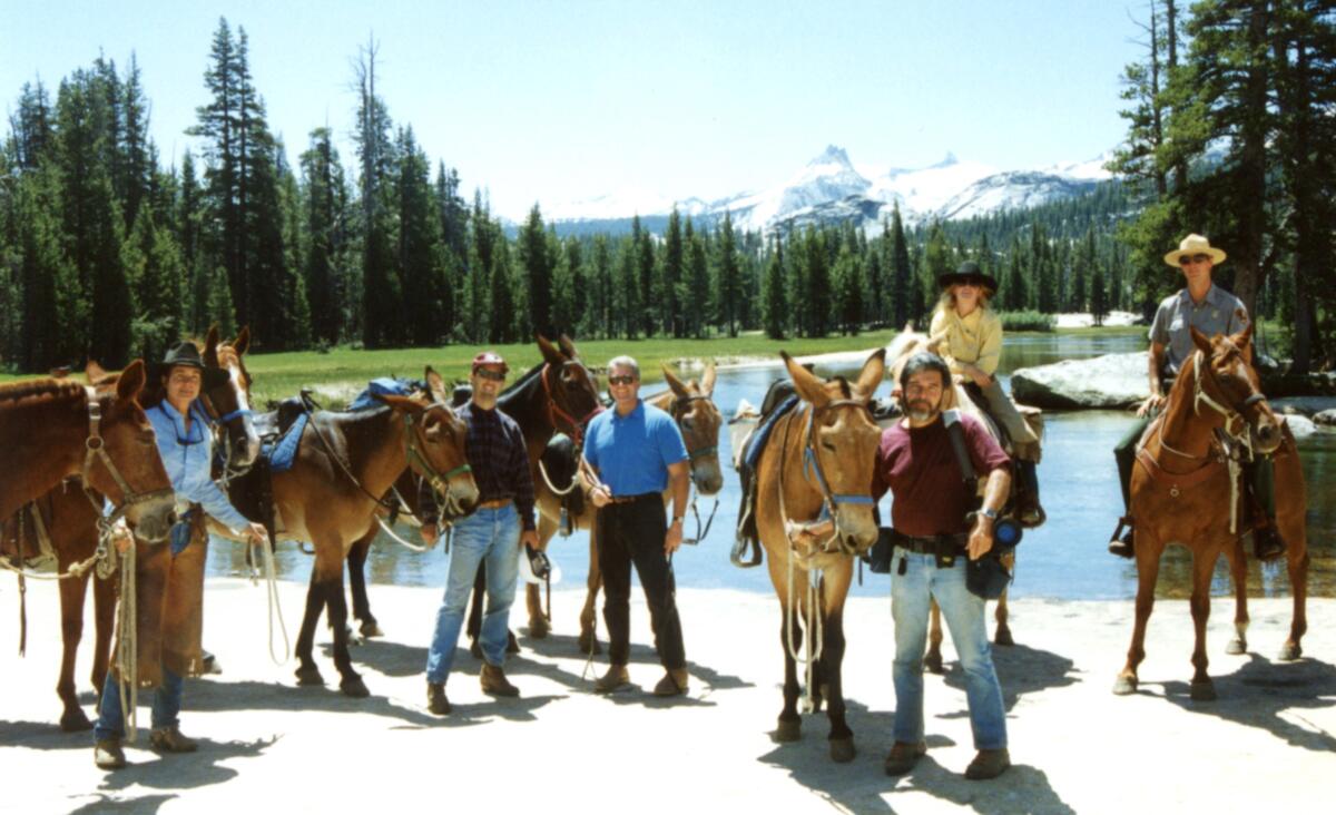 Luis Fuerte, third from right, and Huell Howser, to his left, during a 1996 trip to Yosemite National Park.
