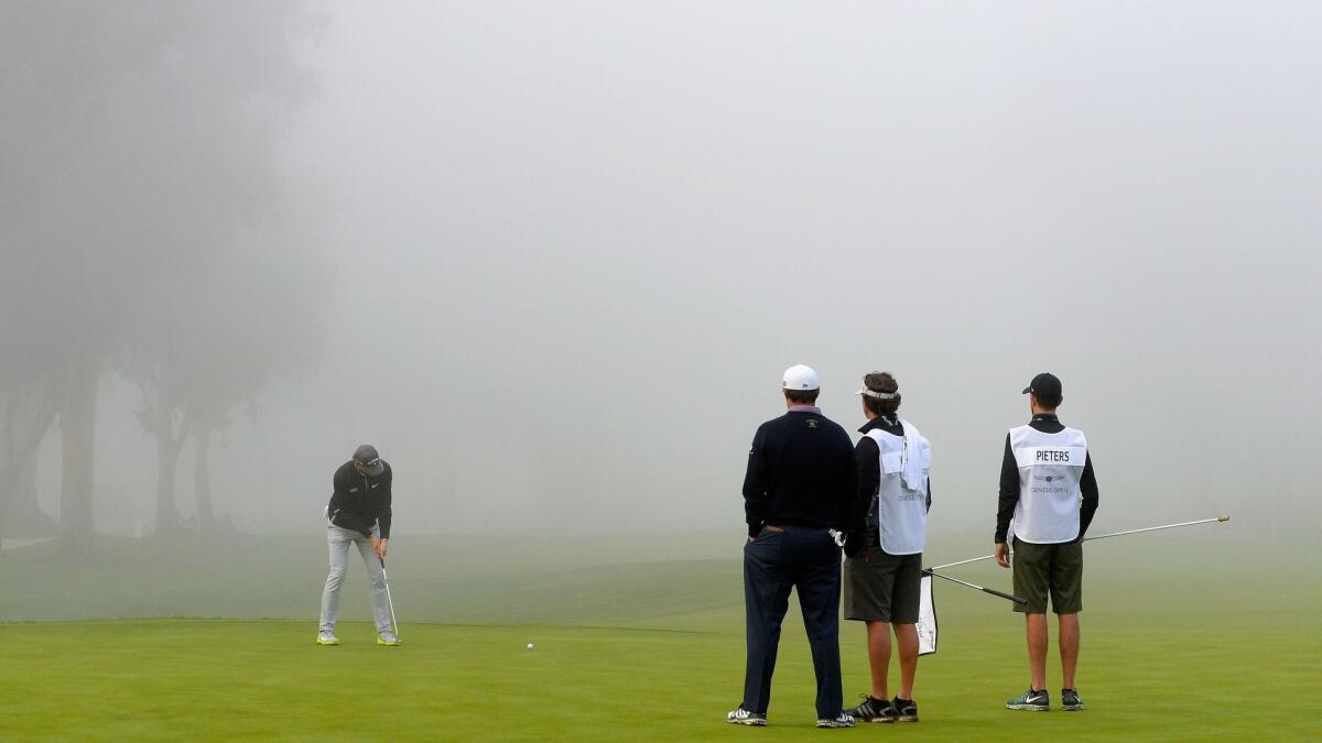 Thomas Pieters putts on the 11th green during the first round of the Genesis Open at Riviera Country Club on Feb. 16.