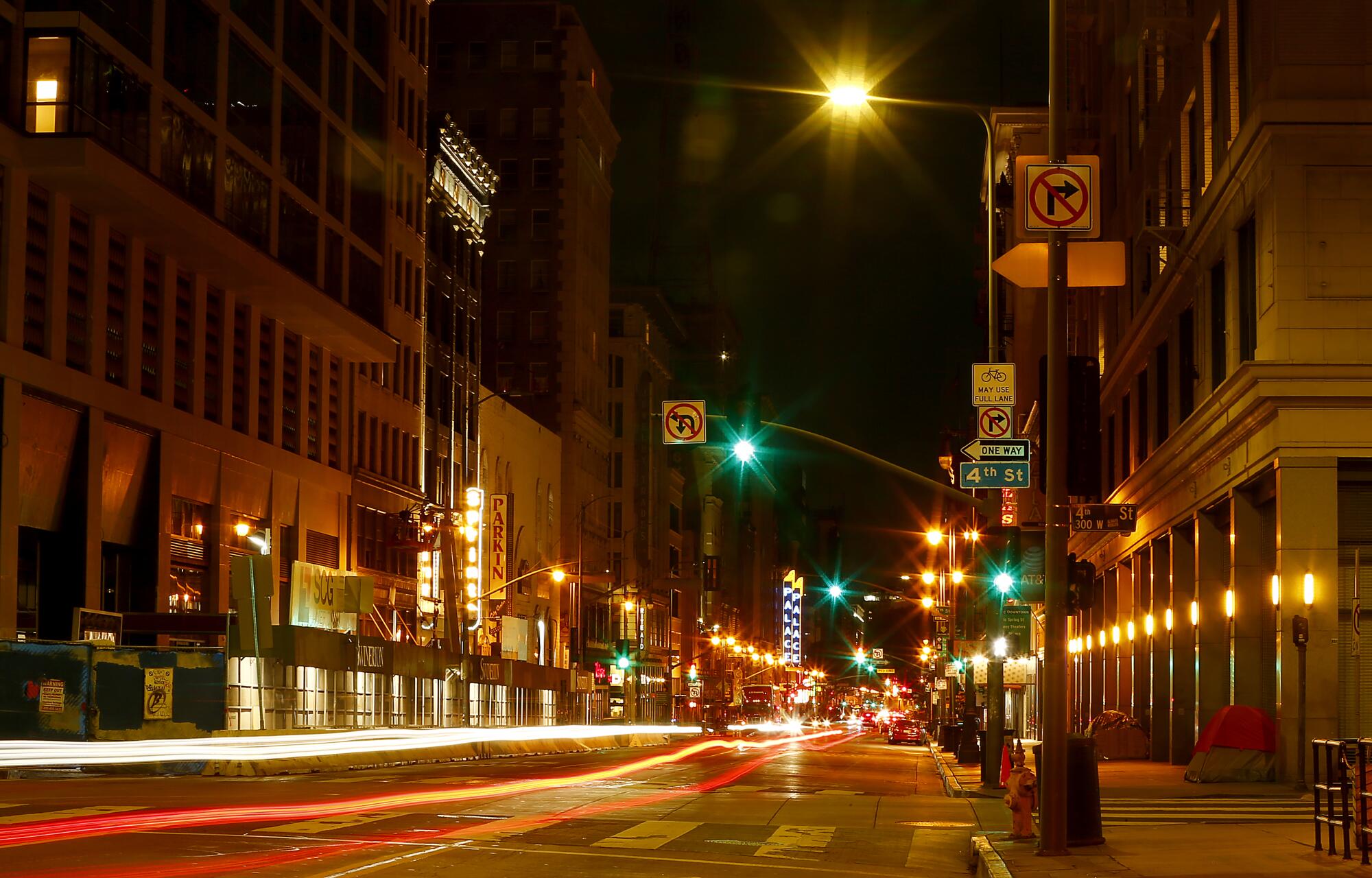 Broadway in downtown Los Angeles is largely deserted because of the coronavirus pandemic