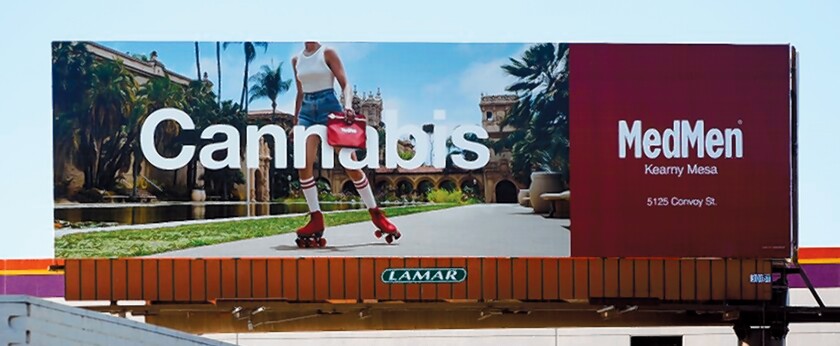 A billboard on Morena Boulevard advertises the MedMen marijuana store in San Diego.