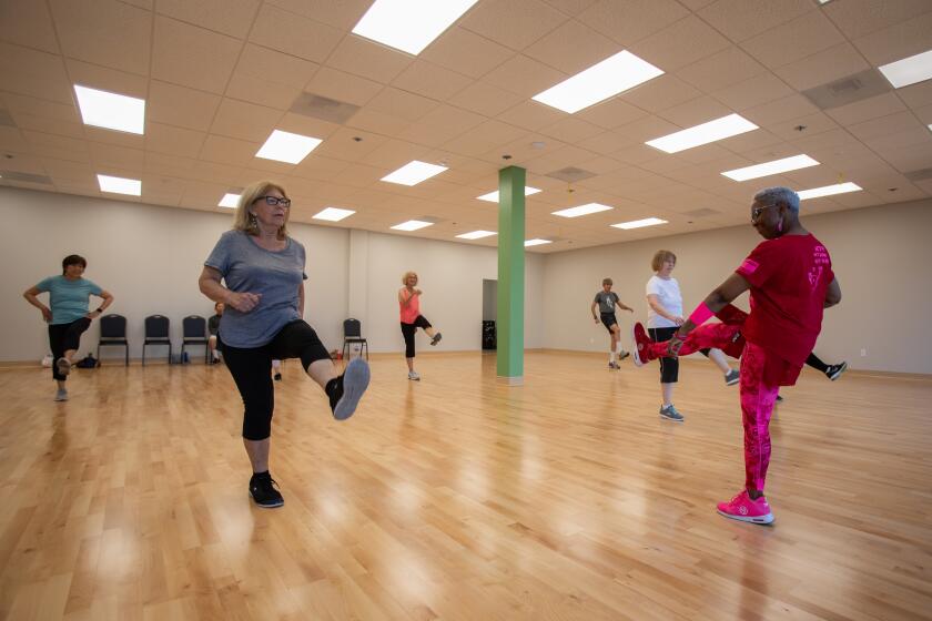 San Diego, CA - June 27: Members take part in a Zumba class at the new San Diego Oasis location in the Rancho Bernardo neighborhood of San Diego, CA on Tuesday, June 27, 2023. Oasis offers a variety of in-person classes for local senior residents. (Adriana Heldiz / The San Diego Union-Tribune)