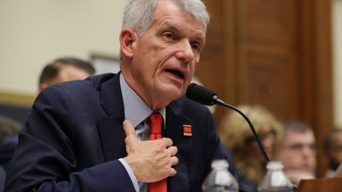 Wells Fargo & Co. Chief Executive Tim Sloan testifies before the House Financial Services Committee in Washington on Tuesday.