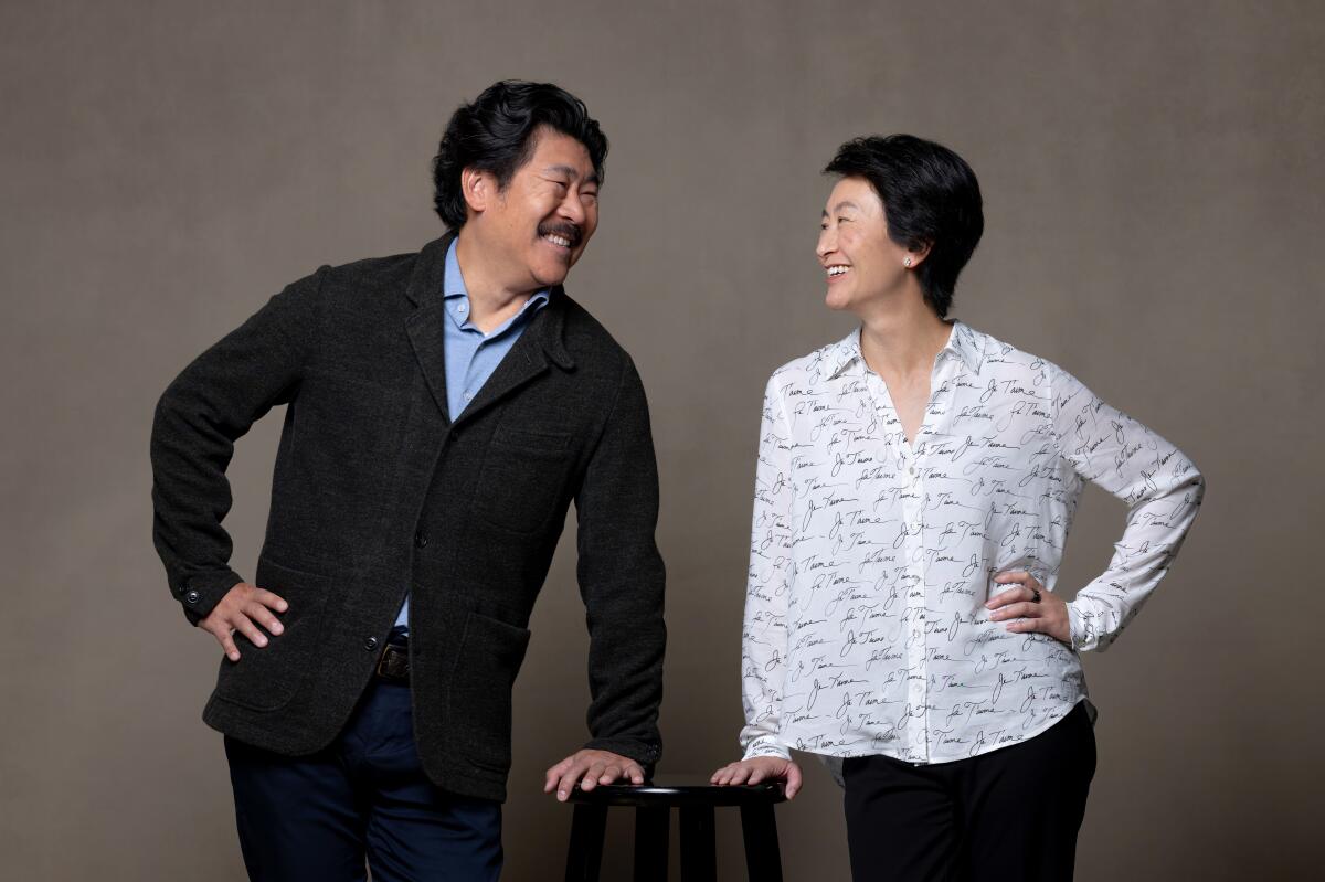 99 Ranch execs Jonson and Alice Chen, from left, are photographed at the Los Angeles Times in El Segundo on November 8, 2023.