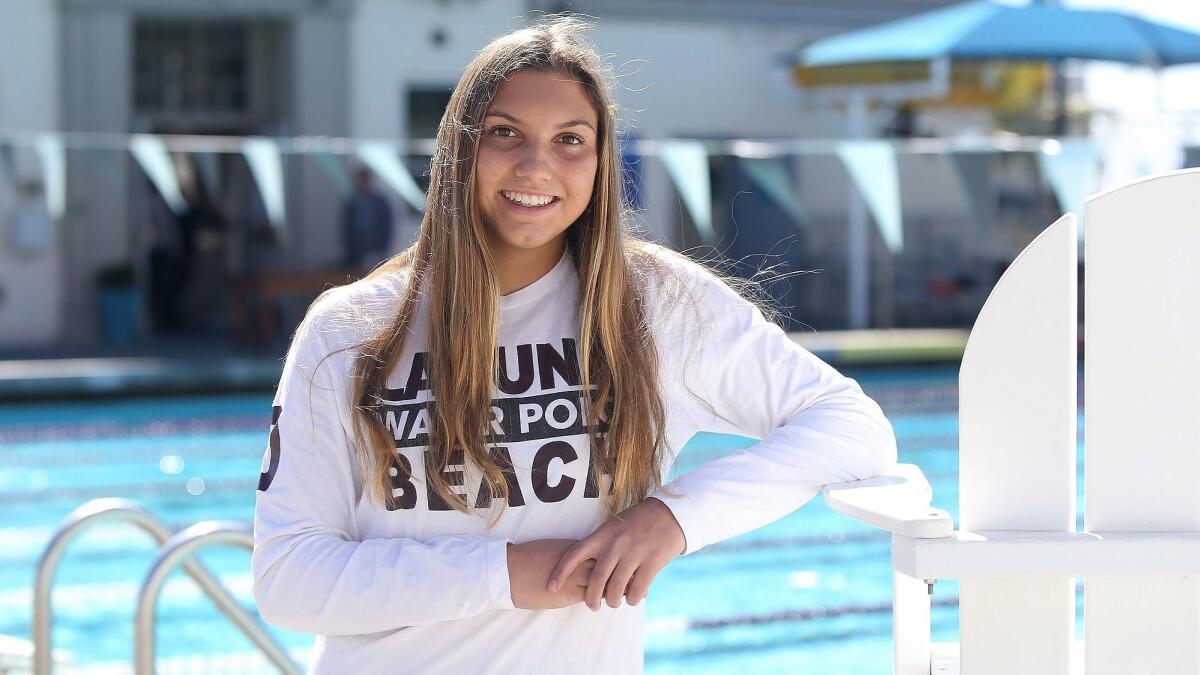 Emma Lineback had three goals Feb. 16 as the Laguna Beach High girls' water polo team beat Corona del Mar 9-8 in sudden-death overtime for the CIF Southern Section Division 1 title.