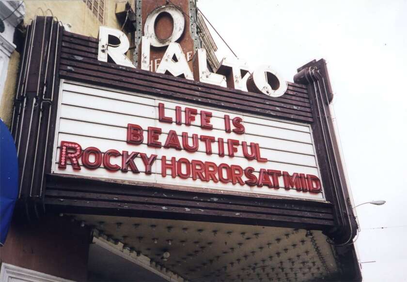 The marquee of the Rialto in Pasadena, circa 1999.