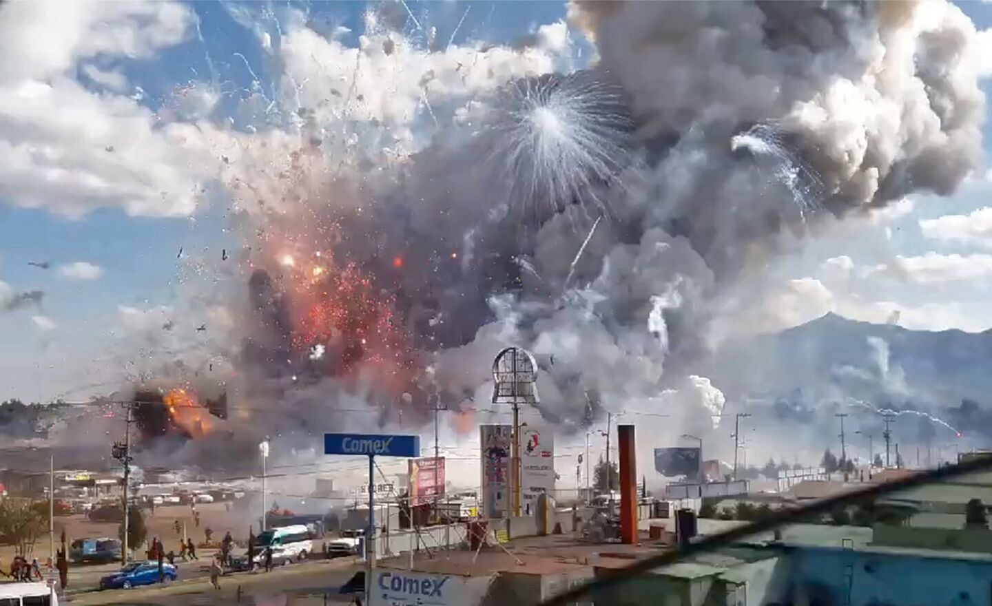 A massive explosion guts Mexico's biggest fireworks market in Tultepec, Mexico.