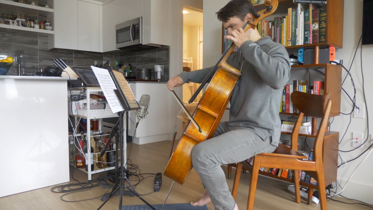 Cellist Andrew Janss performs a virtual concert for Project: Music Heals Us.