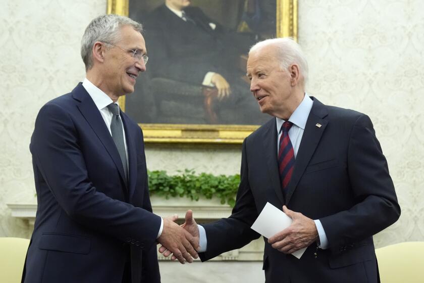 President Joe Biden meets with NATO Secretary General Jens Stoltenberg in the Oval Office at the White House, Monday, June 17, 2024. (AP Photo/Mark Schiefelbein)