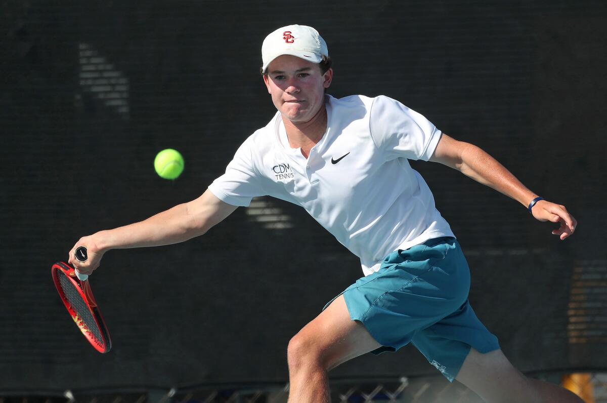 Corona del Mar's Jack Cross runs down a forehand at the baseline during the National High School All-American Tournament.