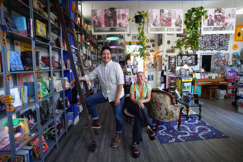 San Diego, CA - June 30: Celi Hernandez (l) and Jesi Gutierrez (r) co-founded Libélula bookstore, a 700-square-foot space in the Barrio Logan Community in San Diego, CA.