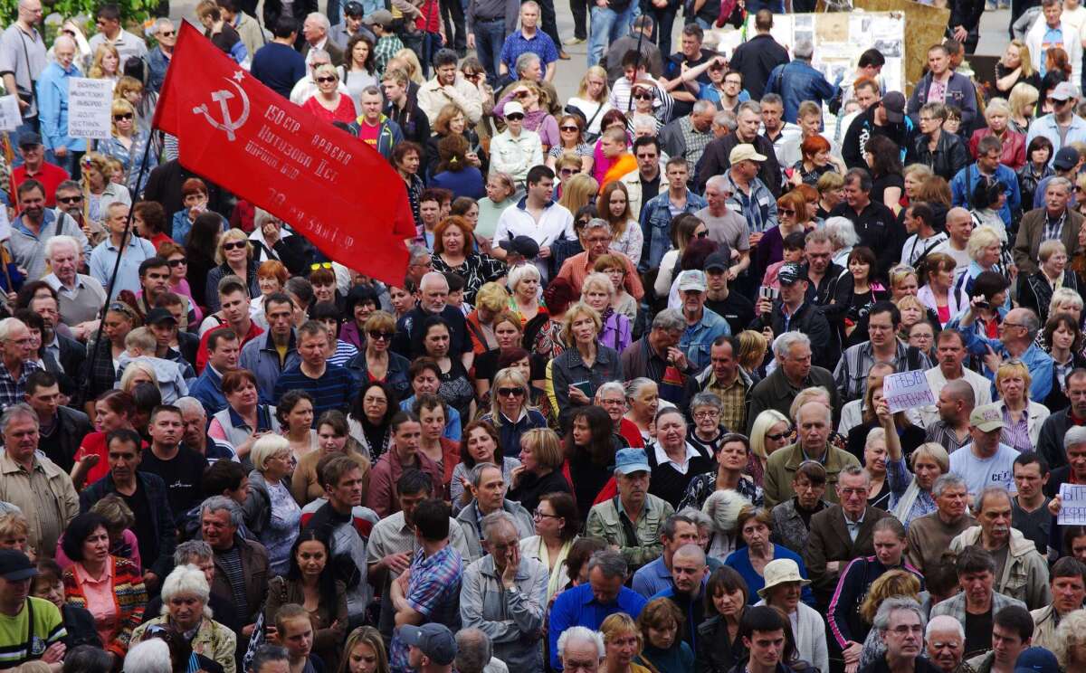 A rally in support of pro-Russia separatists in Ukraine's southern port city of Odessa on Sunday.