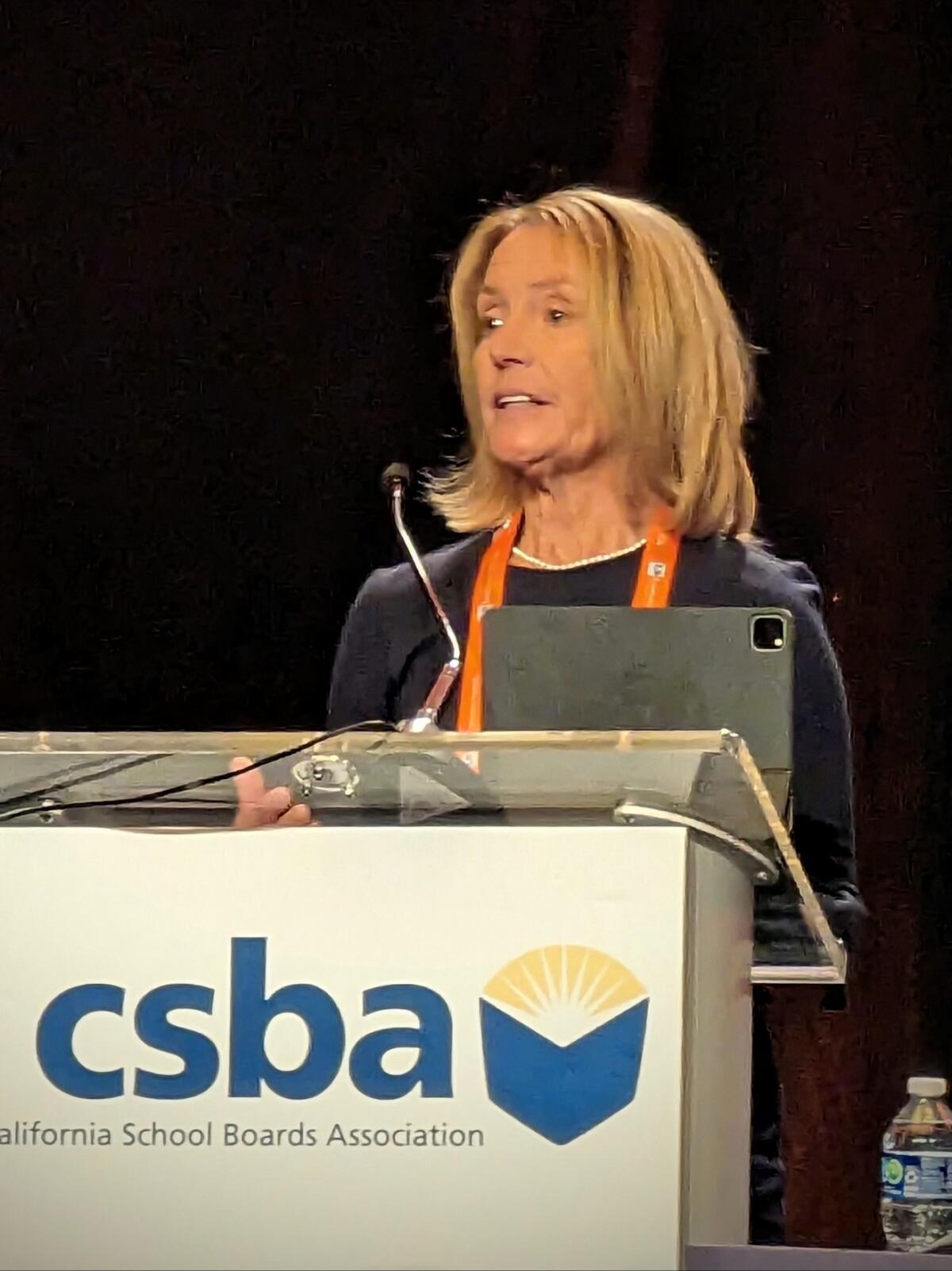 Debra Schade speaks at the CSBA Association.