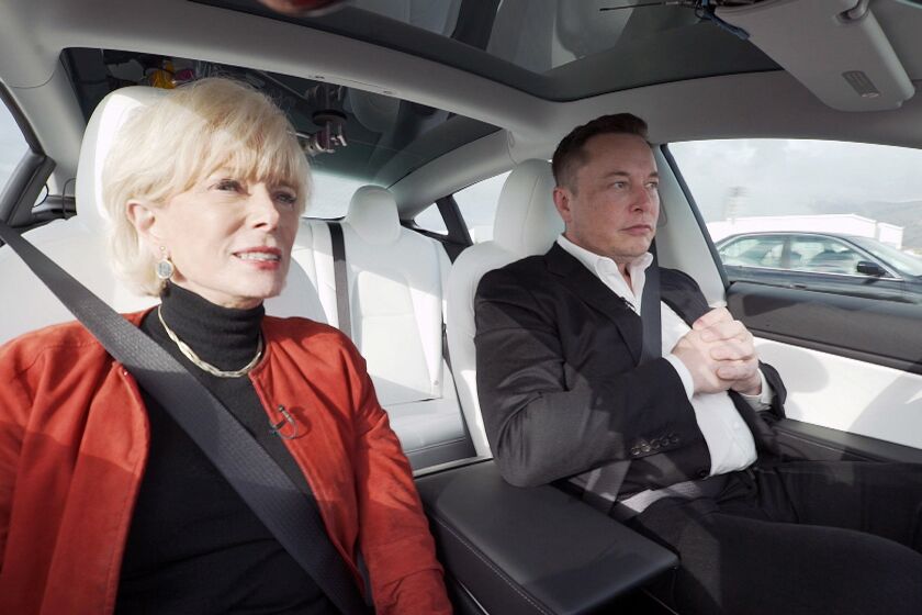 CBS correspondent Lesley Stahl during a 60 Minutes segment with Elon Musk at Tesla's Fremont factory.