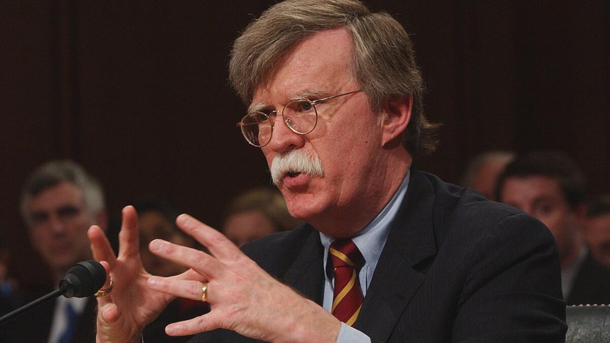 John Bolton speaking before the Senate Foreign Relations Committee on April 11. 