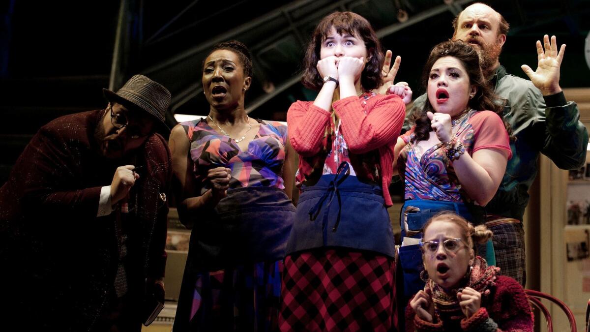 Phillipa Soo and the cast of "Amélie, A New Musical" at the Ahmanson Theatre in Los Angeles.
