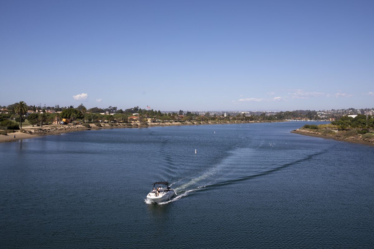 The Naval Training Center boat channel bisects the 541-acre Liberty Station site.