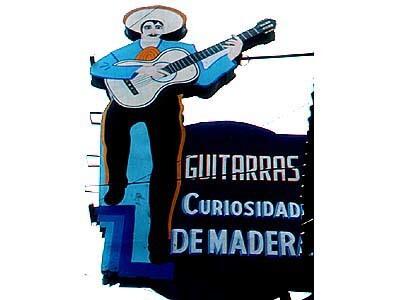 One of the many guitar shops along the main street of Paracho.