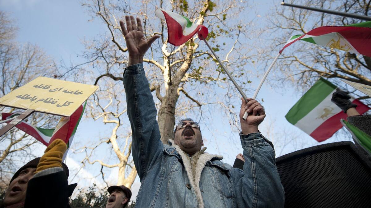 Protesters outside the Iranian Embassy in London.