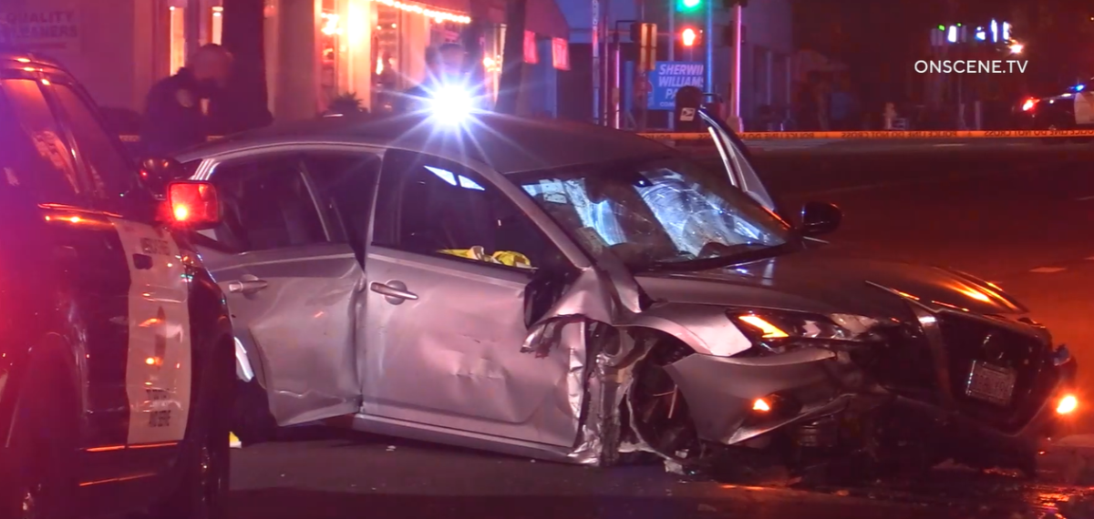 Two passengers in this car were killed in a crash early Nov. 22, 2020, on Girard Avenue in La Jolla.