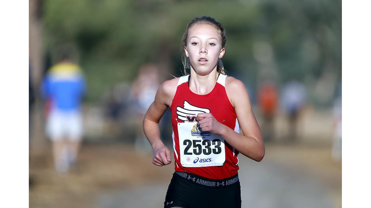 Village Christian School cross country runner #2533 freshman Mia Barnett won the CIF Southern Section Girls Division Five Finals at Riverside City Cross Country Course, in Riverside on Saturday, Nov. 18, 2017. Barnett lives in La Crescenta.