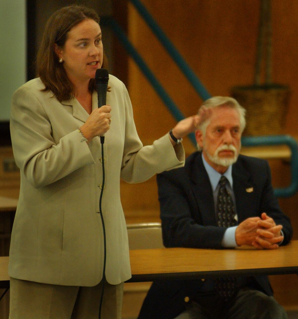 Caprice Young, left, while running for reelection to the Los Angeles Board of Education in 2003. This week, she accepted a job heading Magnolia charter schools.