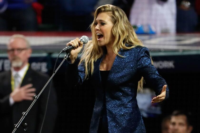 Rachel Platten performs last month in Cleveland during the World Series.