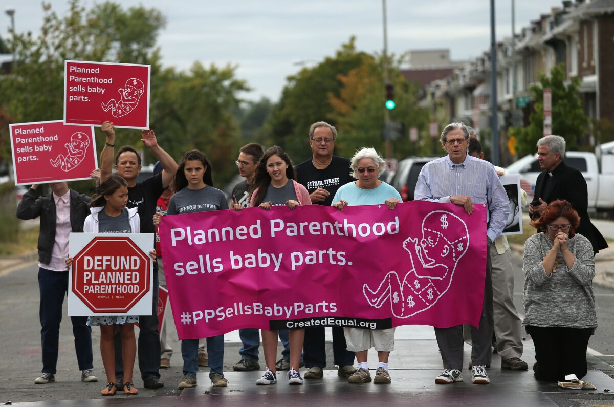 Right to Life advocates block a street in Washington, D.C., last month during a sit-in in front of a proposed Planned Parenthood location while demonstrating the group's opposition to congressional funding of Planned Parenthood.