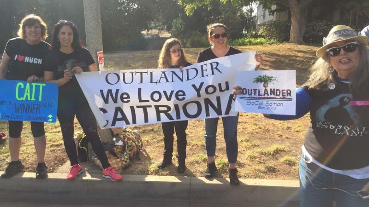 Caitriona Balfe fans await the "Outlander" actress on the route to the Golden Globes in Beverly Hills.