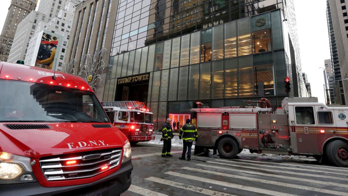 The New York Fire Department responded to a fire at Trump Tower on Jan. 8, 2018.